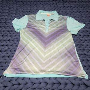 Puma Aqua and Lavender Chevron Polo Womens Dry Cell Large